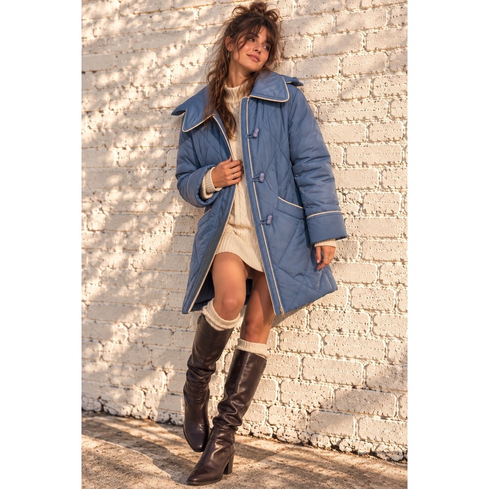 Vintage Ms. Freddi Blue Quilted Hooded Parka Coat Outdoor Winter Size 10